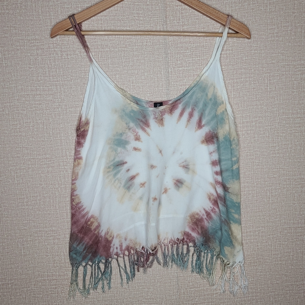Sacred Threads Tie Dye Cropped Top With Fringe